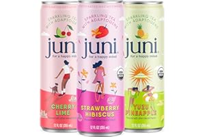 Juni Sparkling Adaptogen Drink with Ashwagandha, Lion’s Mane & Reishi Mushrooms | Green Tea for Focus, Zero Sugar, 5 Calories | Decaffeinated, Non Alcoholic Drinks – Variety Pack (12 Pack)