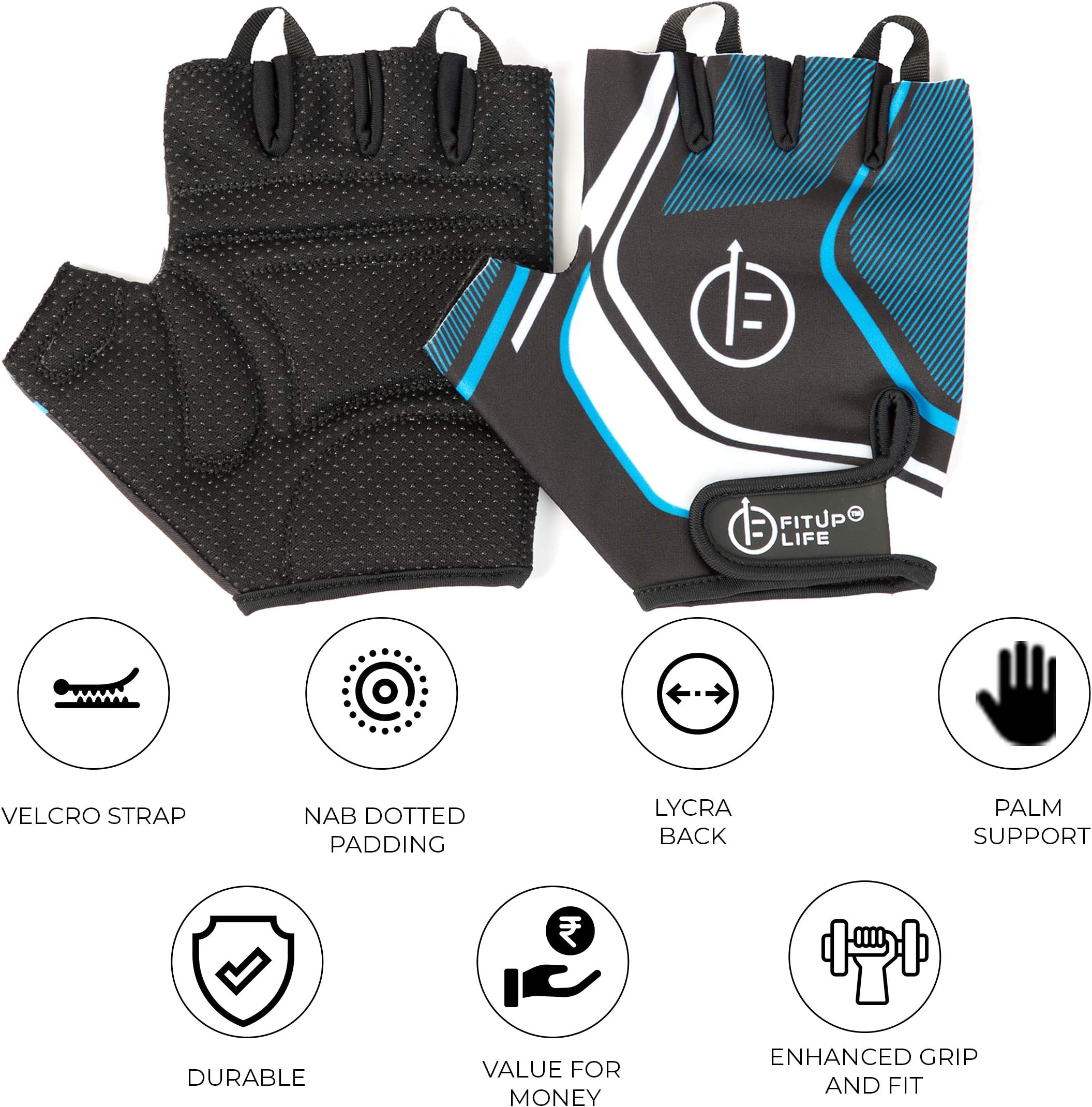 FITUP LIFE Gym Gloves with Adjustable Strap & Dotted Padding (Imported)