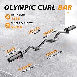 Olympic EZ Curl Barbell Bar 47", 2-Inch Curl Bar