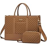 LOVEVOOK Laptop Bags for Women, 15.6 inch Waterproof Work Tote Bag with Clutch, Professional Teacher Computer Purse Lightweight Shoulder Bag Travel, Quilted Brown