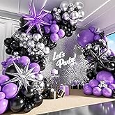 125pcs Purple and Black Balloon Garland Arch Kit, Sliver Confetti Metallic Purple Balloons for Graduation Halloween Birthday Party Decorations