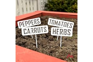 PINNACLE MERCANTILE 14” Tall Herbs White Powder Coated Steel Garden Plant Label Sign Durable Stake for Vegetable Herb Growing Yard Greenhouse for Outdoor Gift Made in USA