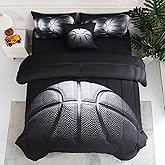 Tasselily 6 Pcs Basketball Full Bedding Sets for Boys,Basketball Sports Black Full Size Comforter Set with Sheets for Kids Teens