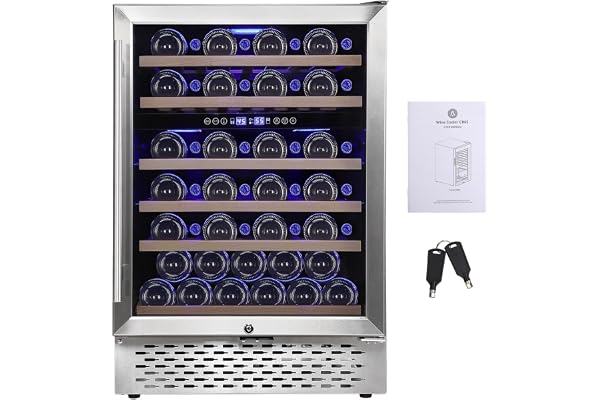GarveeHome Wine Cooler Refrigerator 51 Bottles - Dual Zone Built-In Freestanding, Safety Lock, Seamless Stainless Steel, Triple Layer Tempered Reversible Glass Doors, 40Â°F-65Â°F for Home Bedroom