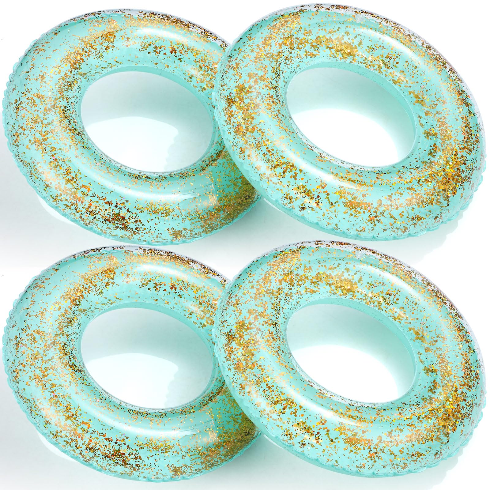Photo 1 of ShinyRelief 4 Pcs Inflatable Glitter Pool Float 30'' Macaron Swim Tube with Gold Confetti Swim Inner Tube for Adults Pool Floats Rings for Summer Beach Swimming Pool Bachelorette Party(Green)