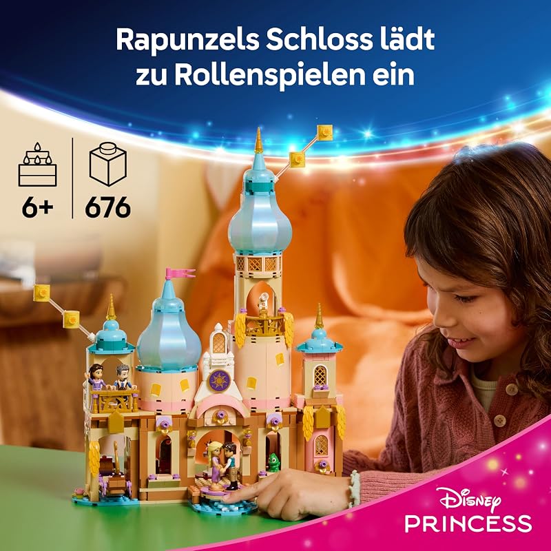ǀ Disney Princess Rapunzels Schloss - Ausstellungsmodell mit 4 Mini Puppen, Pascal Figur und Zubehör - Geburtstagsgeschenk für Mädchen ab 6 Jahren und Fans von Rapunzel - Neu verföhnt - 43297