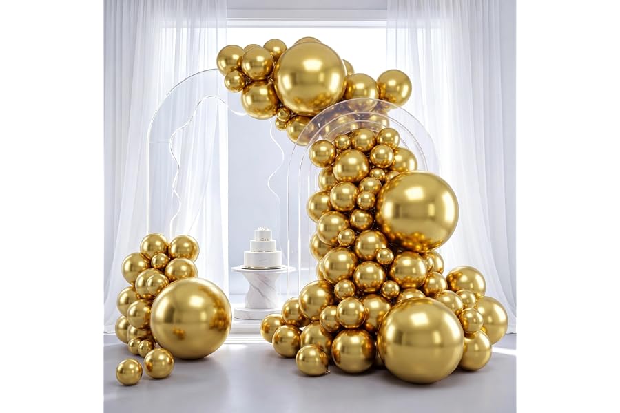 RUBFAC Gold Balloons 129pcs Different Sizes 18 12 10 5 Inch, Metallic Gold Balloon Garland Arch Kit for Graduation Party Wedd