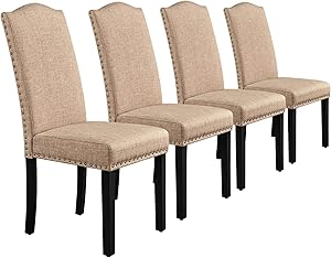 Yaheetech Dining Chairs Fabric Parson Chairs with Rubber Wood Legs and Upholstered Backrest for Dining Room, Living Room, Hotel, Restaurants, Set of 4, Khaki