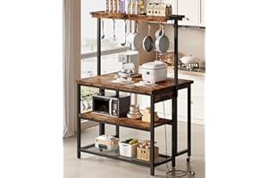 CHOEZON Kitchen Island with Power Outlet, Kitchen Island Table with Folding Top, Stationary Storage Islands, Coffee Bar with Outlets and USB Ports, for Dining Room, Rustic Brown and Black TZD01UBF