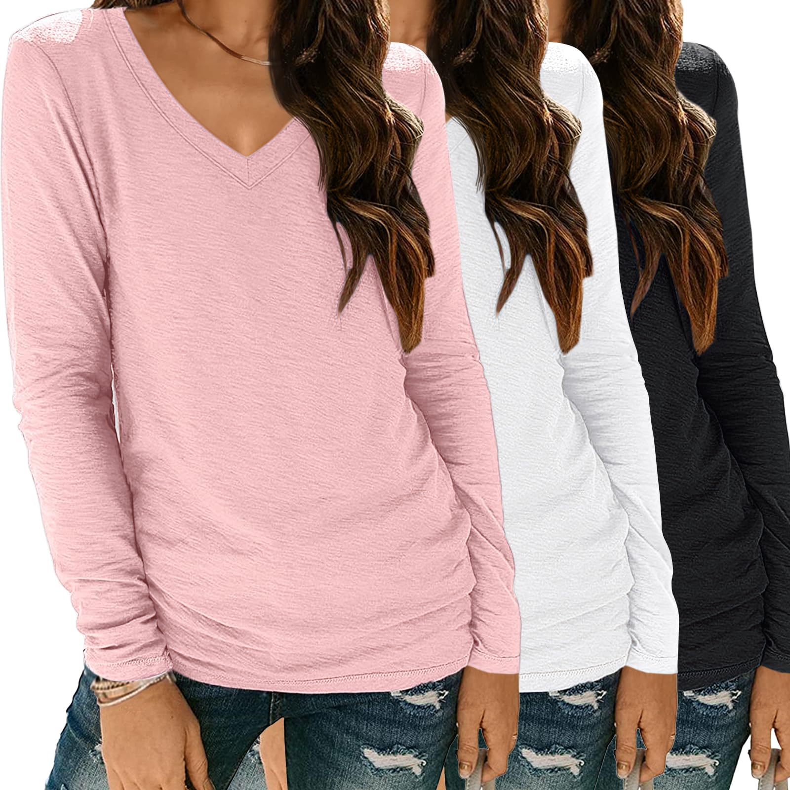 SUNBS Women's 3-Piece Turtleneck Long Sleeve Shirts - Slim Fit Mock Neck Thermal Tops For Fall & Winter