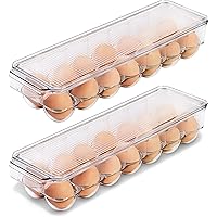 Utopia Home Egg Container For Refrigerator - 14 Egg Container With Lid & Handle, Egg Holder Storage Tray (Clear, Pack of 2)