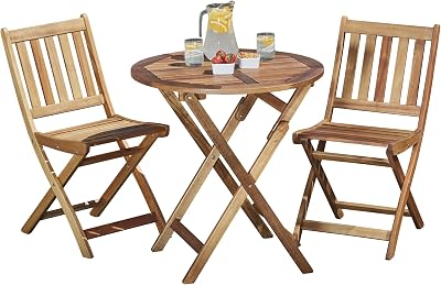 Garden Life Wooden Bistro Set - Folding Patio Table & 2 Chairs - Acacia