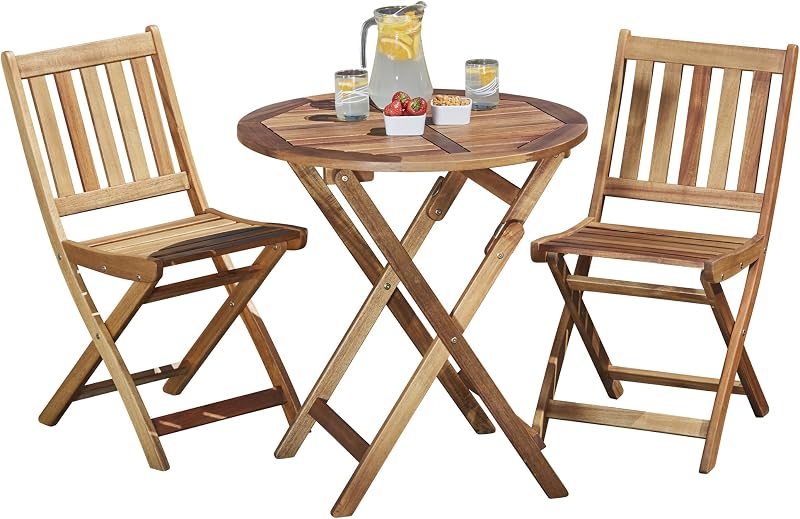 Garden Life Wooden Bistro Set - Folding Patio Table & 2 Chairs - Acacia