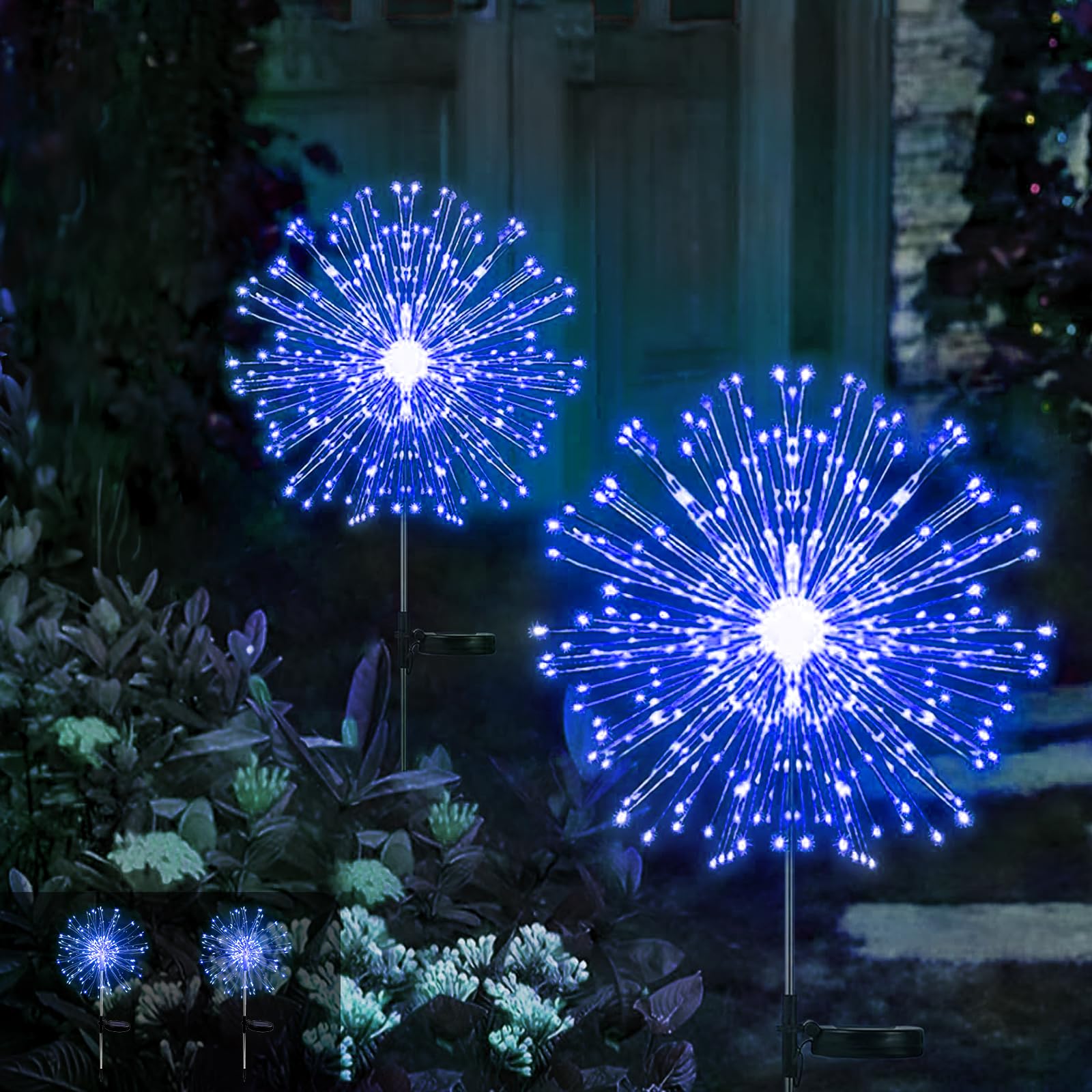 Starburst Sphere 300 LED Solar Lights - 2 Pack, 8 Modes, Waterproof, Copper Wire, Dandelion Lights for Home Yard Christmas Decoration