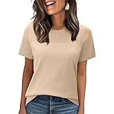 WIHOLL Short Sleeve Sweater for Women Trendy Summer Tops 2025 Early Fall Fashion Business Casual Outfits