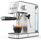 AYCHIRO 20 Bar Espresso Machine, Semi-Automatic Espresso Maker with Milk Frother Wand, Compact Stainless Steel Coffee Machine for Latte &amp; Cappuccino, 37.2 oz Removable Water Tank