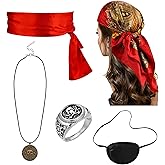 Mujahid 5PCS Pirate Costume Set, Women Pirate Accessories Head Scarf, Sash, Necklace, Eye Patch and Ring, Dress Accessories for Cosplay Party Dress-Up Parties Carnival