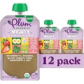 Plum Organics +12 Months Organic Baby Food Pouches, 4 oz, 12 Pack | Strawberry, Banana, Greek Yogurt, Kale, Amaranth &amp; Oat - Non-GMO On-The-Go Pouches for Baby &amp; Toddler