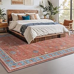 Hazo Haus Washable Non-Slip 8x10 Terracotta Rug for