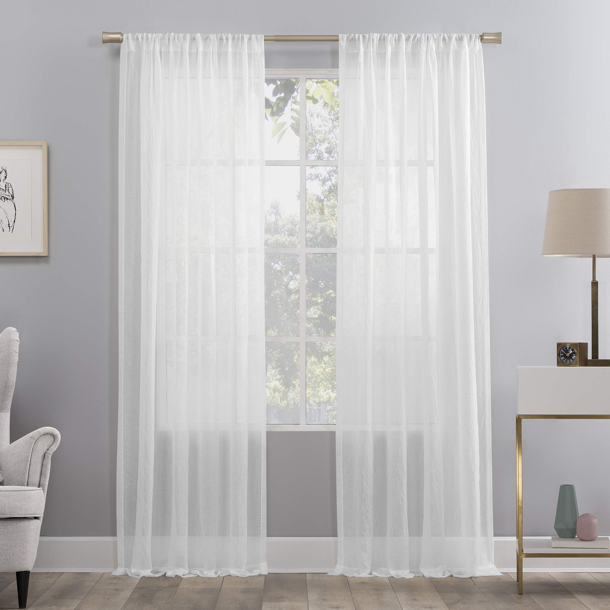 No. 918 Genevieve 2-pack 2-pack Linen Weave Sheer Semi-Sheer Grommet Curtain Panel Pair, 50" x 84", White