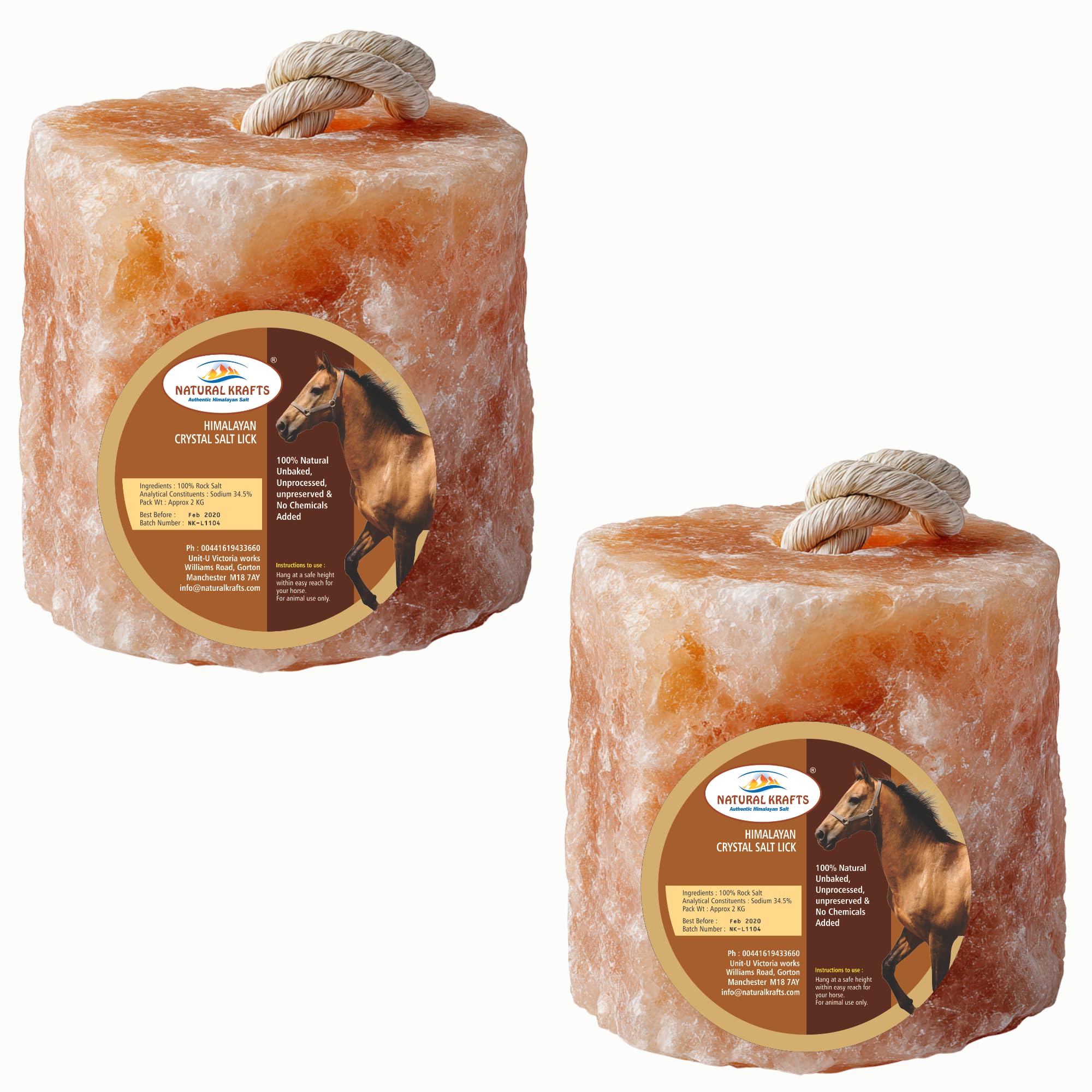 Himalayan Salt Lick With Rope Pack of 2 Blocks About 2-3 Kg Approx. Suitable For Horses,Cattle,Cow, Sheep Pink Lick Stone Natural for Livestock From Punjab Pakistan