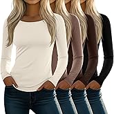 Velvelhall 4 Pack Women's Long Sleeve T-Shirts Boat Neck Fitted Soft Basic Tops Casual Cotton Blend Layering Stretchy Tees