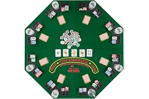 ReunionG 48" Foldable Poker Table Top, 8-Player Anti-Slip Octagon Texas Hold’em Layout Board Game Mat w/Cup Holders and Carrying Bag, Portable Poker Tabletop for Family Games Casino Gambling
