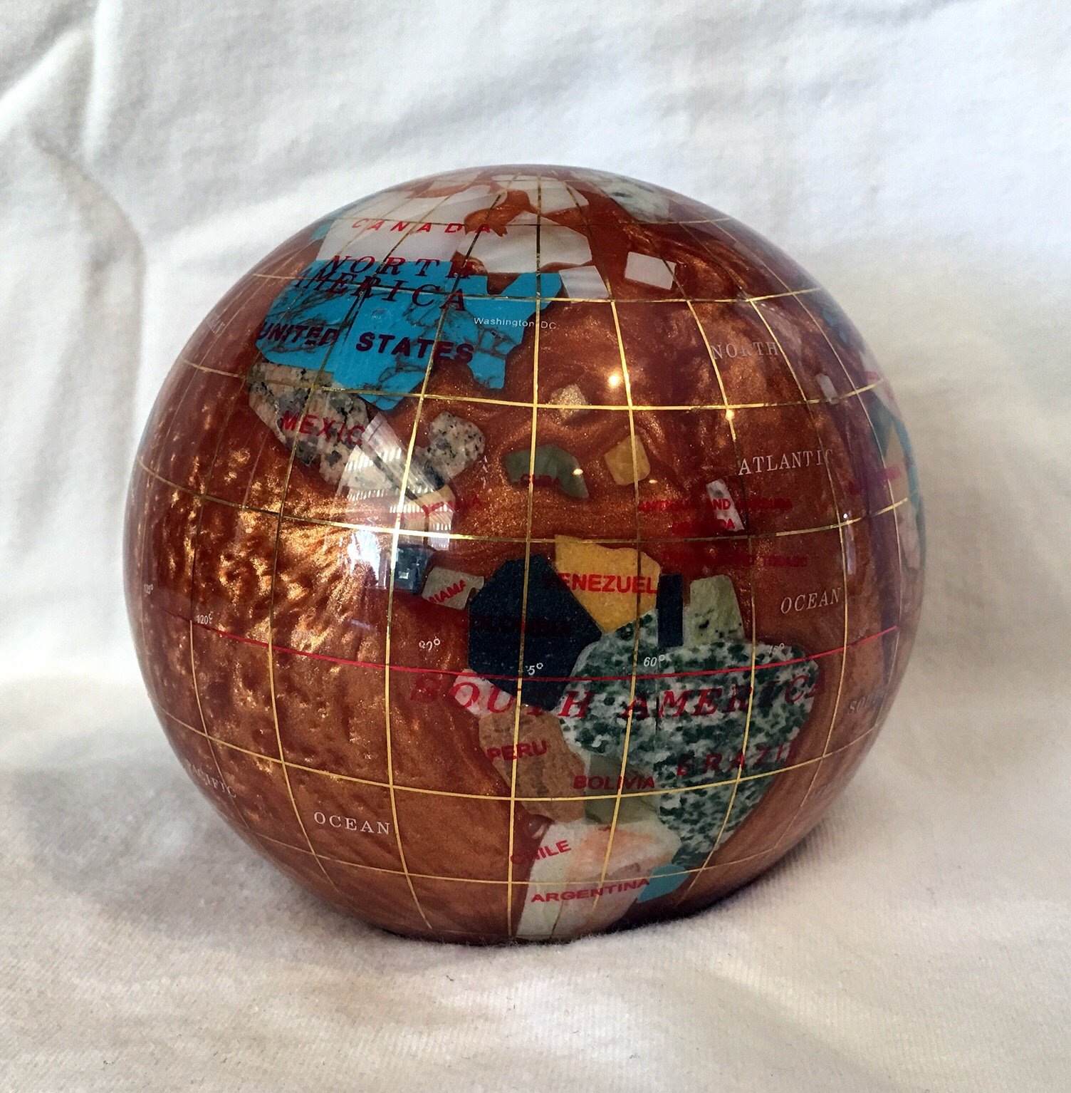 Unique Art 4.3" (110 mm) Diameter Gemstone Globe Paperweight Paper Weight (Amber Pearl Swirl)
