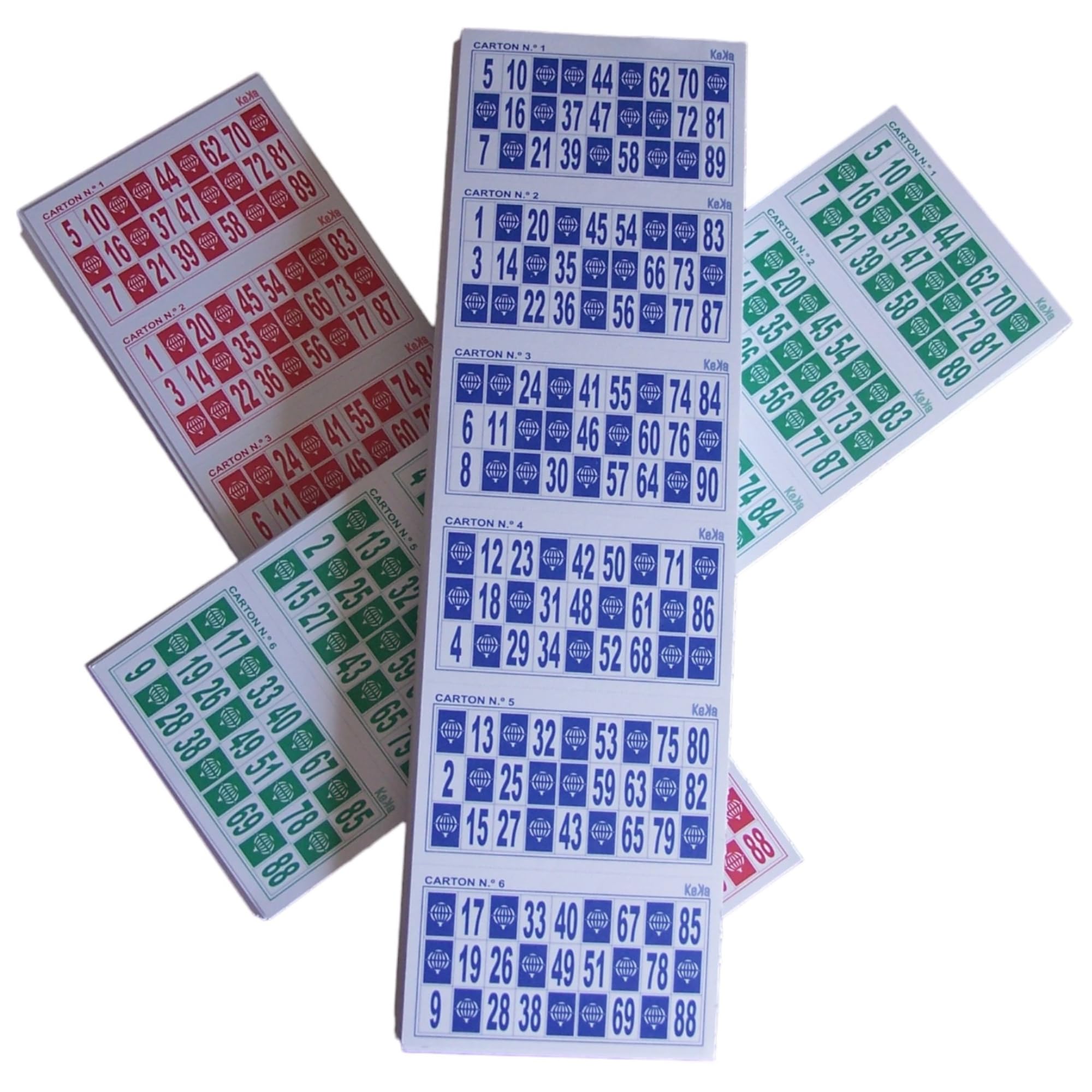 KEKA 1800 Bingo Cards (3 x 600 Tri-Colour) to Use and Throw or Reusable with Chips (not included) for Traditional Bingo Game with 90 Balls