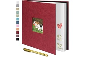 Yopih Photo Album Self Adhesive with Writing Space for 4x6 5x7 8x10 Pictures Scrapbook Album Christams Photo Album Linen Hardcover Red DIY Length 11x10.6 Inch 40 Pages with A Metallie Pen