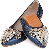WAMBHC Women's Ballet Flat Shoes - Cute Rhinestones Bow Wedding Flats Slip on Flats for Women Comfort