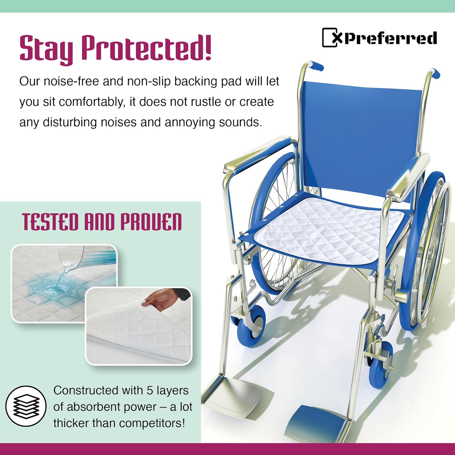 4 Pack Waterproof Bed Pads - Mattress and Chair Protective Covers - Non Slip, Washable, Breathable, Hypoallergenic, Terry Cloth - Baby, Bed Wetting, Elderly, Dogs - 18x20 in. - by X-Preferred: Health & Personal Care