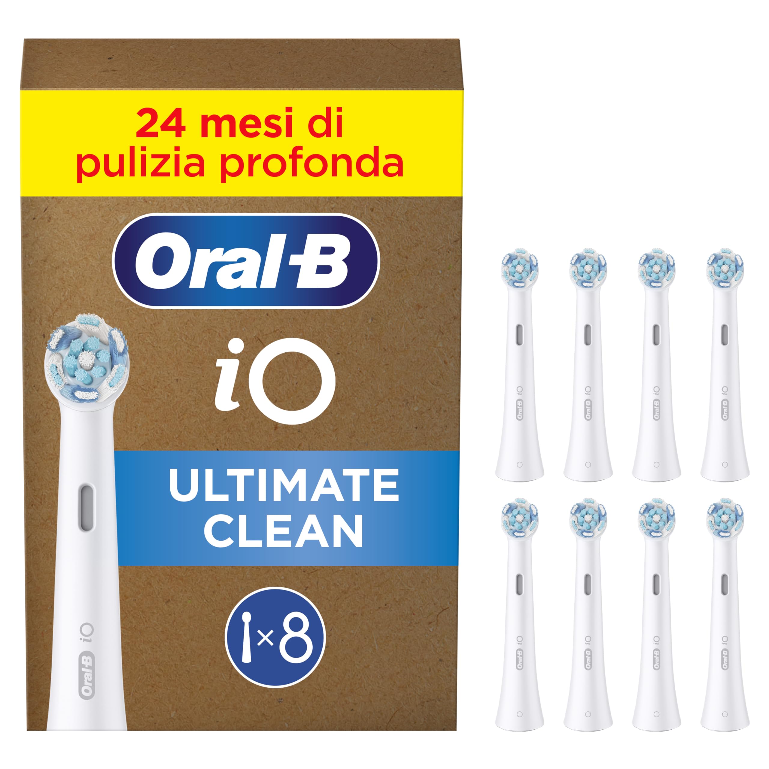 Oral-B Testine di Ricambio iO Series Ultimate Clean Bianche per Spazzolino Elettrico, 8 Testine Rotonde Autentiche, con setole CrissCross per rimuovere la placca