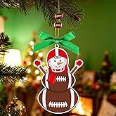 4.3 Inches Snowman Football Christmas Ornament, Wooden Football Snowman Tree Ornament Hanging Decoration for Rearview Mirror, Window, Eaves, Fireplace and Home Holiday Party Decor