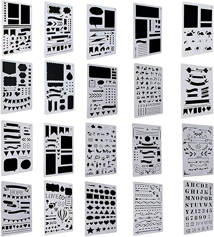 Amazon Com 20 Pack Bullet Journal Stencil Set Buluri Diy Drawing Template Stencil Drawing Stencils Art Set For Office And School Journaling Scrapbooking Art Diary Card And Craft Projects