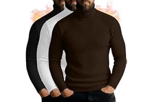 Neer 3 Pack Men's Turtleneck Long Sleeve Shirts Ribbed Sweater Mock Neck Pullover Tops Casual Knit Slim Fit Layer Basic Tee