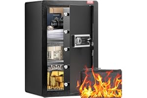 VEVOR Single Door 4.0 cu.ft Safe Box with Key Lock & Password, Safe Lock Box with Fireproof Bag, Key Rack, LED Light, and 2 S