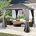 10' x 10' Hardtop Gazebo, Heavy-Duty Hardtop Non-Rust Aluminum Permanent Pergola Shelter Tent with Galvanized Steel Canopy Roof, Mosquito Netting and Privacy Curtain (Gray)