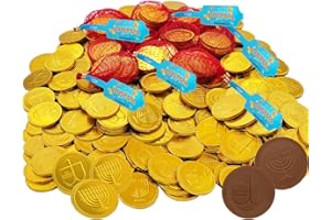 The Dreidel Company Hanukkah Chocolate Gelt, 6-Pack Mesh Bags of Milk Chocolate Coins, Kosher Certified Dairy Dreidel and Menorah Design Chanukah Coins