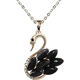 Navachi 18k Yellow Gold Plated Swan Bird Created-Opal Crystal Pendant Necklace 16"+2"