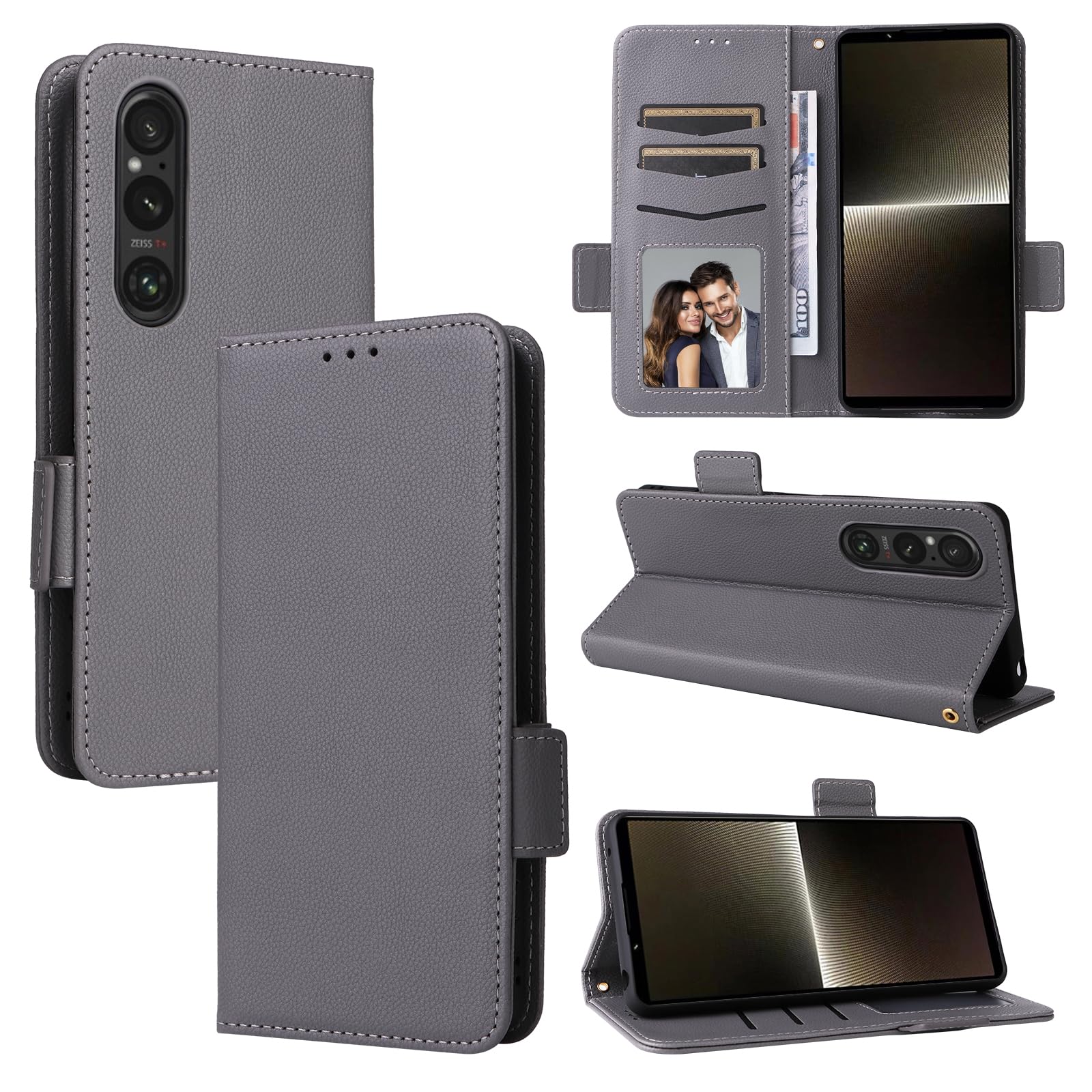BELLA BEAR Sony Xperia 1 VI Phone Case, Magnetic Flip Leather Wallet Case, Kickstand Case, Shockproof Protective Case for Sony Xperia 1 VI-Gray