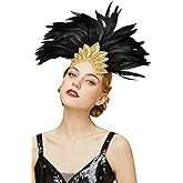 BABEYOND Carnival Feather Headpiece Showgirl Pageant Headband Women's 1920s Flapper Headband (Gold Crystal)