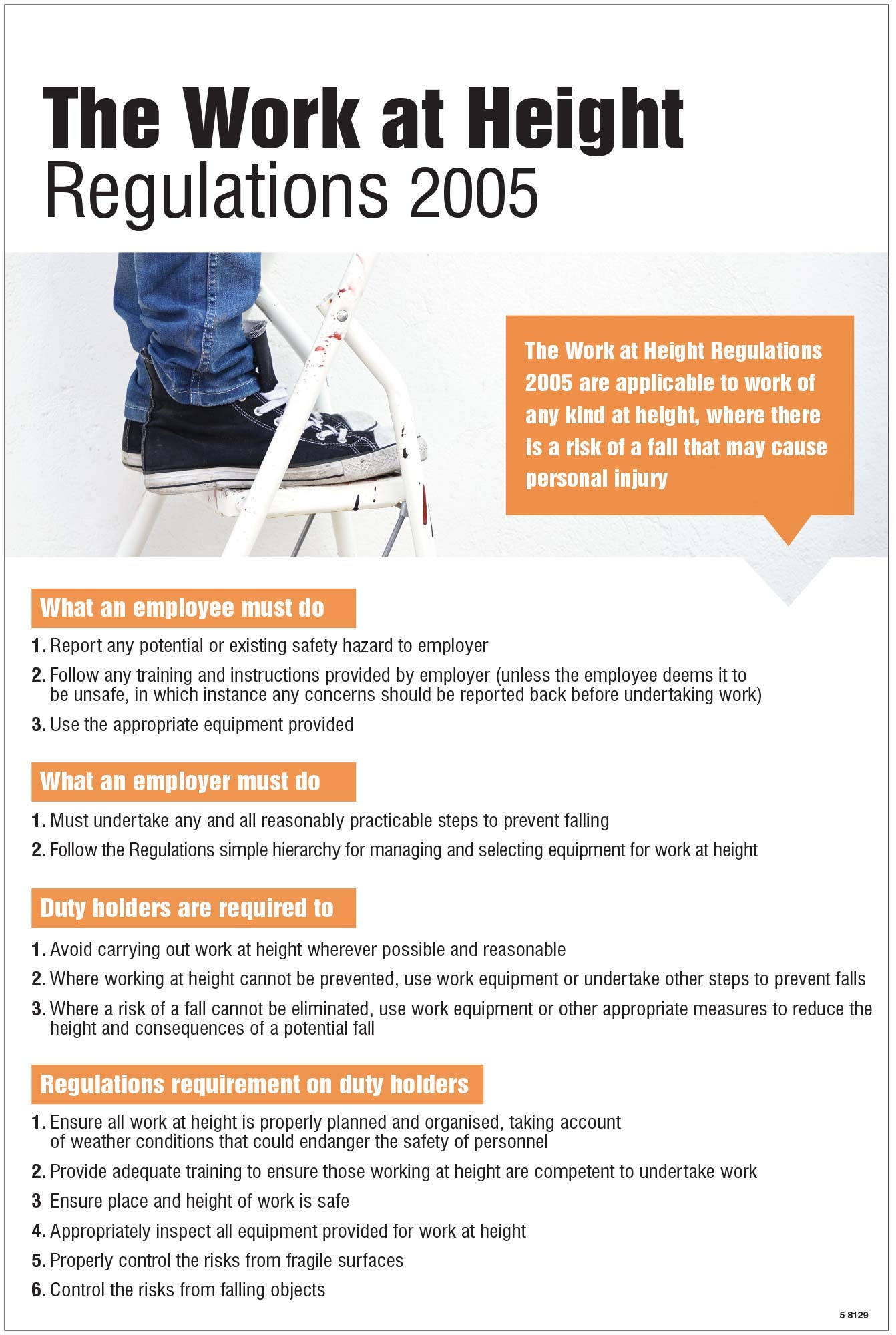 Caledonia Signs 58129 Working at Heights Regulation Poster