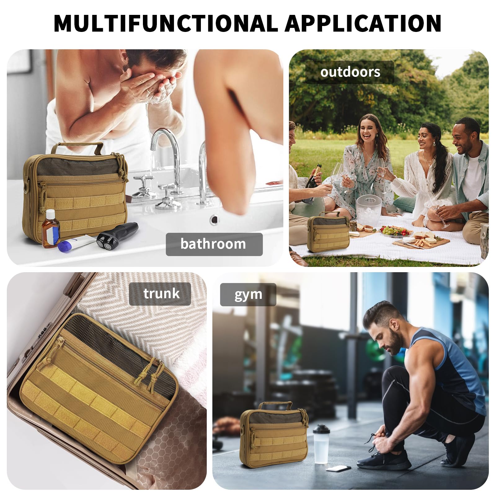 SMONT Toiletry Bag for Men Travel Toiletry Organizer Dopp Kit Travel Organizer Toiletries Tactical Bag Shaving Hygiene Bag Bathroom Hanging Men's Toiletry Bag for Short Trips Brown