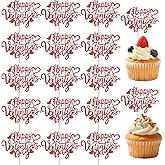 24pcs Happy Valentine's Day Cupcake Toppers Sweet Cupcake Picks Valentine Theme Cake Decorations Party Supplies (Red)