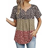ZEAGOO Womens Summer Tops 2026 Short Sleeve Shirts V Neck Pleated Tunic Tops Work Blouses Business Casual Outfits S-3XL