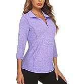 Misyula Style Womens Golf Shirt 3/4 Roll Sleeve Quarter Zip Dry Fit Tennis Shirts Athletic Tops S-2XL