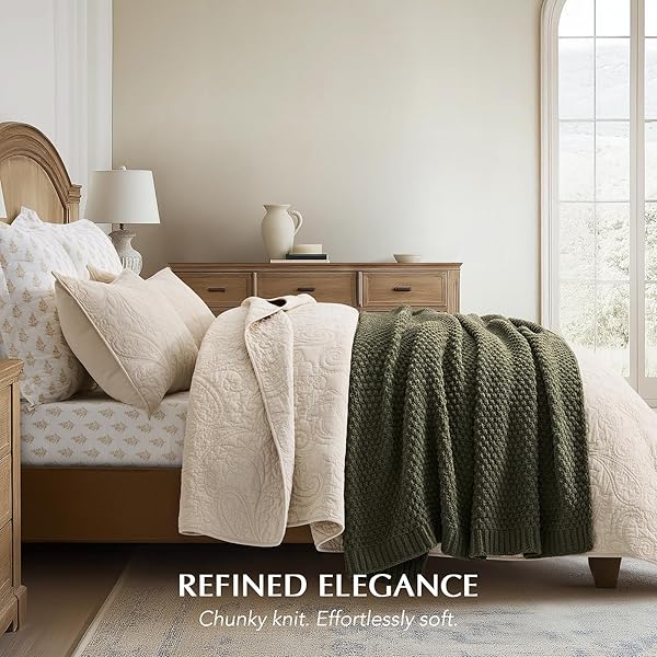 EVERGRACEHOME CHUNKY CHENILLE KNIT THROW BLANKET FOR COUCH, SOFT LUXURIOUS MOSS STITCH BLANKETS FOR BED, COZY DECORATIVE FARMHOUSE KNITTED THROWS FOR SOFA, OLIVE GREEN, 60″ X 80″