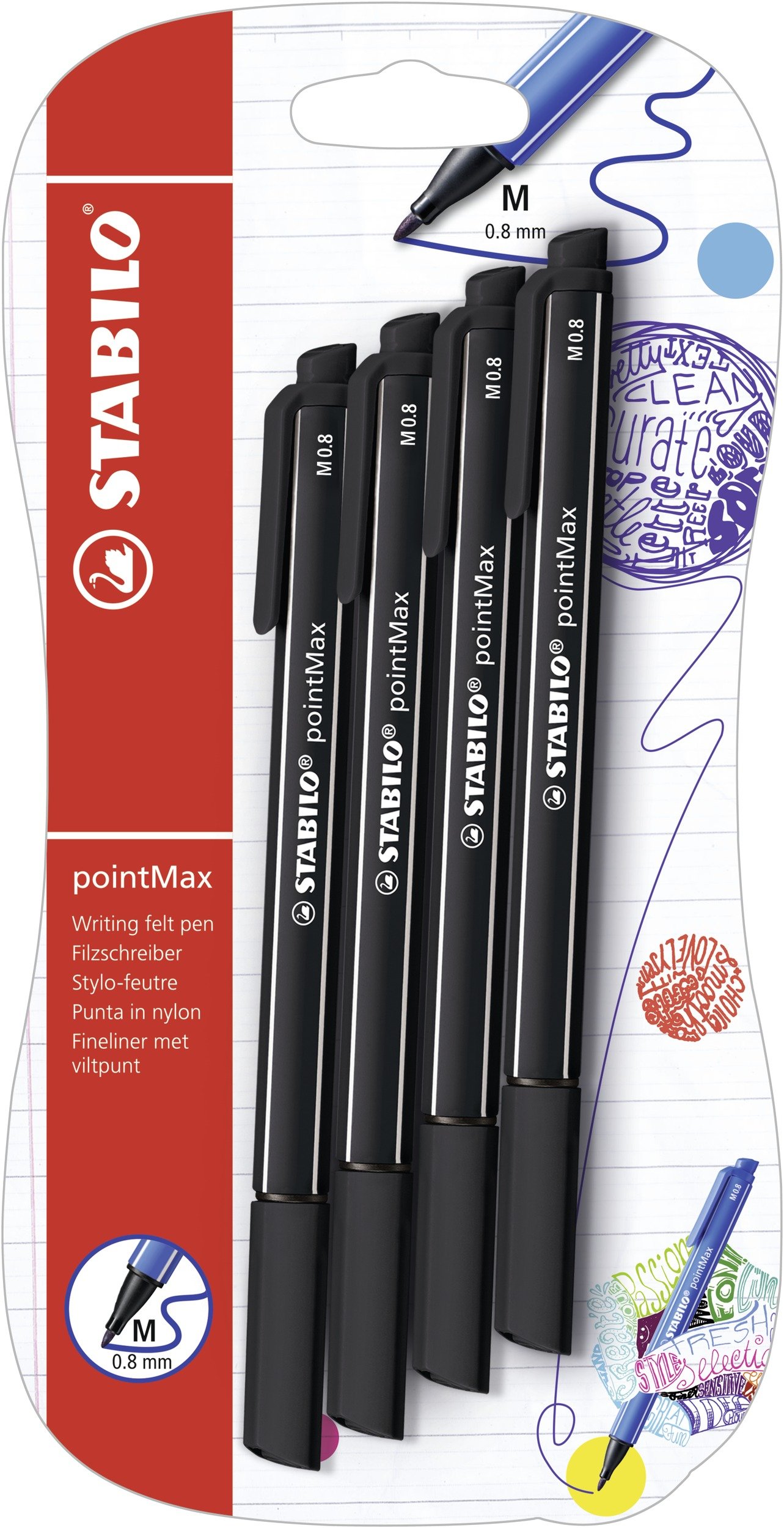 STABILO pointMax - Nylon-Tip Sign Pen - Pack of 4 - Black