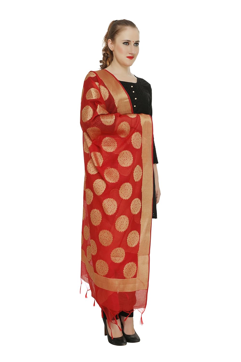 devam women's jacquard/silk dupatta(lh-5063_red_free size)
